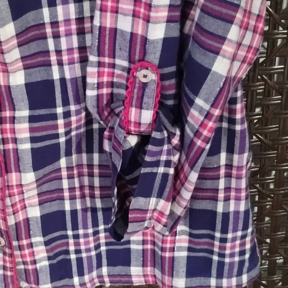 Victoria's Secret PJ Set Size L Flannel Pink Purple Pockets On Top - Picture 4 of 10
